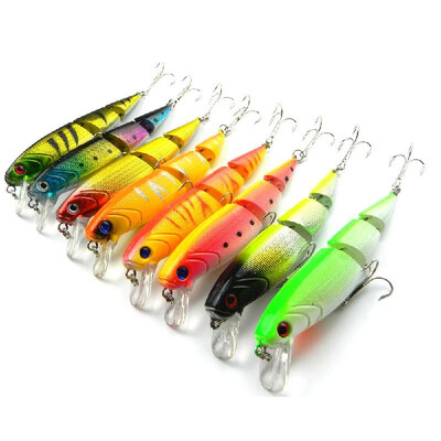 

HENG JIA 8pcs Simulated Fishing Lures Colorful Three Sections of Fishing Baits Hard Fish Hook Tools of Angling