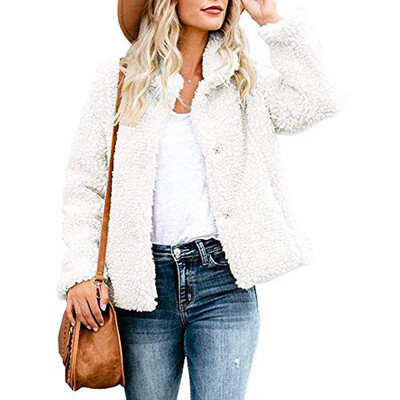 

Tailored Womens Warm Fuzzy Fleece Coat Pockets Button Down Fluffys Jackets Outerwear