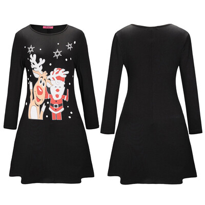 

BOFUTE New Europe America Womens Clothing O-Neck Printing Skirt Christmas Clothing Long Sleeve Dress 1256