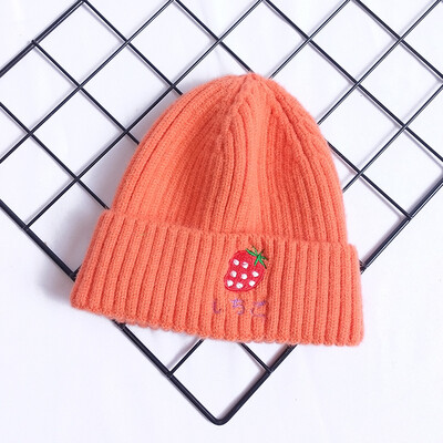

2019 New Boys&Girls Hat Fruit Embroidered Knitted Hat Baby Candy-colored Wool Hat Winter Tide Winter