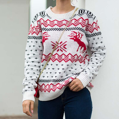 

2019 New Autumn Winter Women Fashion Casual Christmas Elk Snow Ugly Sweater Long Sleeve Round Neck Knit Tops Loose Sweater