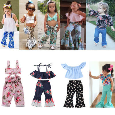 

Flared Pants Outfits Kid Baby Girl Floral Tops Loose Leggings Summer Clothes