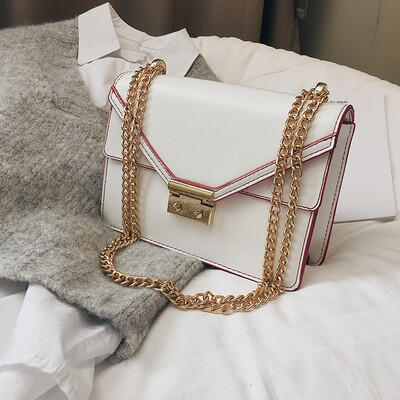 

New small bag wild simple 2019 new Korean version of the shoulder slung fashion chain texture solid color small square bag