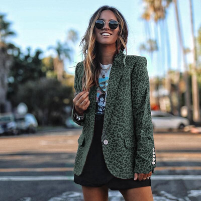 

Women Elegant Leopard Print Blazer Suit Long Sleeve Turn-down Collar Slim Checked Coat Formal Office Work Jacket Outwear GreyRed