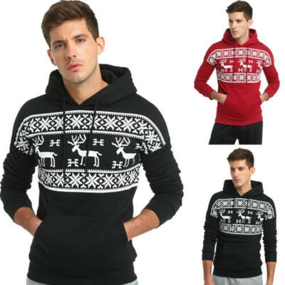 

Men Christmas Elk Printed Hoodie Sweatshirt Jumper Sweater Pullover Tops