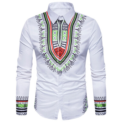 

Long Sleeve Shirt Men 3D Printing Slim Fit Turn-down Collar Casual Male Clothing