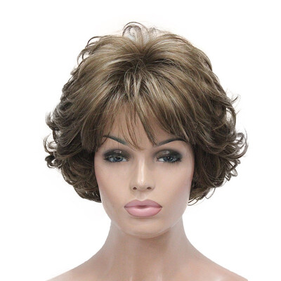 

StrongBeauty Soft Tousled Curls Wig Short Grey Mix Full Synthetic Wigs 12 Colors