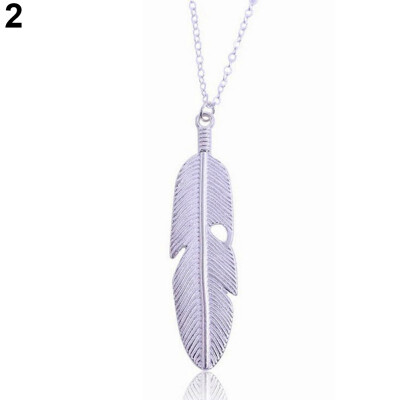 

Women Vintage Feather Pendant Long Sweater Chain Necklace Statement Jewelry New