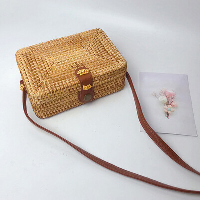 

Tailored Circle Handwoven Bali Rectangle Retro Rattan Straw Beach Bag Crossbody
