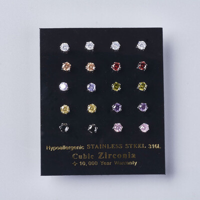 

Cubic Zirconia Stud Earrings with 304 Stainless Steel Findings Mixed Color 135x4mm Pin 06mm