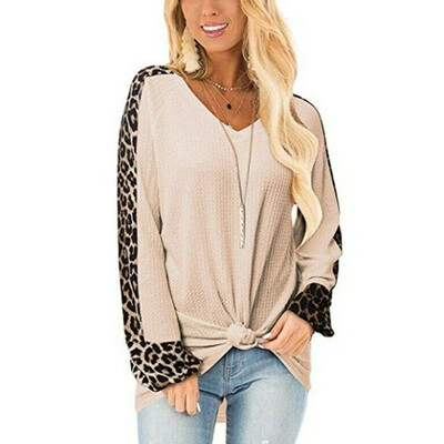 

Tailored Fashion Women V-Neck Casual Patchwork Leopard Long Sleeve Loose Tops Blouse