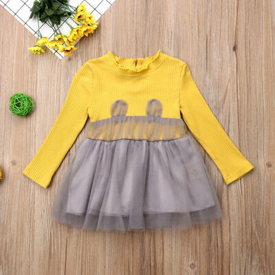 

Newborn Kids Baby Girl Long Sleeve Knit Tops Stitching Tulle Tutu Dress Skirt Party Clothes