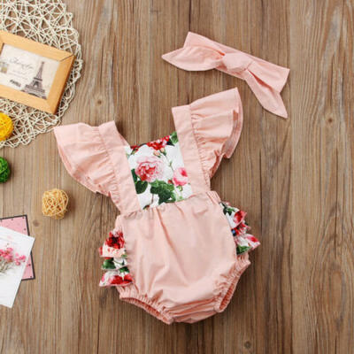 

Canis Fashion Kids Baby Girls Floral Romper Bodysuit Jumpsuit Headband Outfits