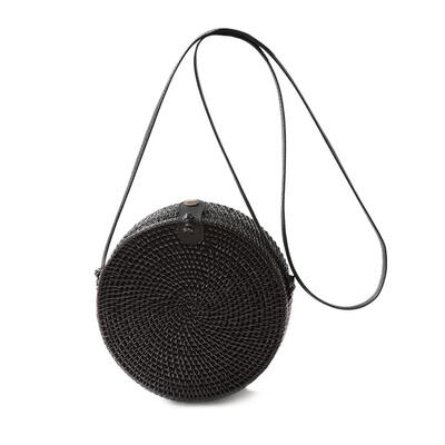 

Rattan Woven Shoulder Handbags Women Solid Color Small Round Crossbody Bags