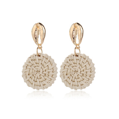 

Fashion Woman Rattan Knitted Bohemian Round Geometric Pendant Earring