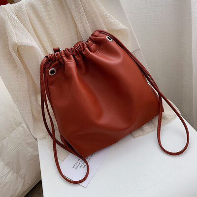 

Big bag female new tide texture simple large capacity drawstring bucket shoulder bag wild Messenger bag
