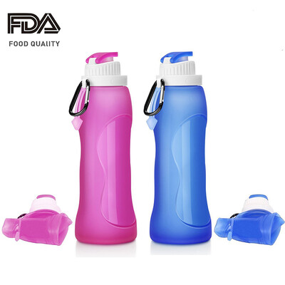 

Meedasy 500ml Foldable Collapsible Water Bottles FDA Approved Silicone Hiking Water Bottle BPA Free Food Grade 2 Pack