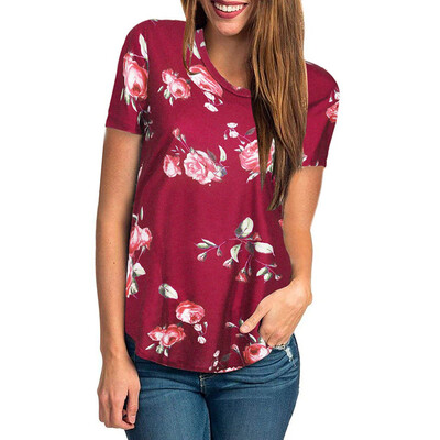 

Nomeni Womens Short Sleeve Floral Print T-Shirt Ladies Casual Blouse Tops