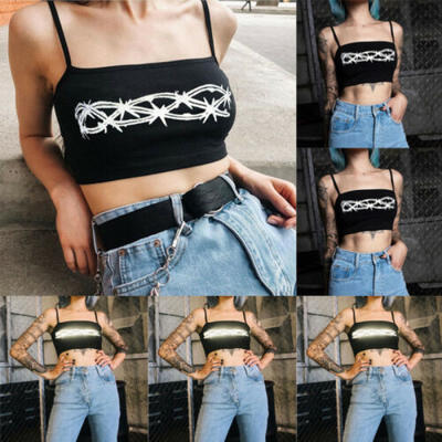 

Fashion Womens Casual Tank Top Blouse Ladies Slim Print Crop Top T-Shirt Cami