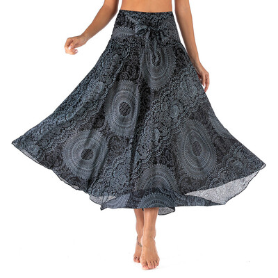 

Roseonmyhand Women Long Hippie Bohemian Gypsy Boho Flowers Elastic Waist Floral Halter Skirt