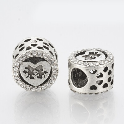 

Alloy Rhinestone European Beads Large Hole Beads Hollow Column Crystal Antique Silver 11x85mm Hole 5mm
