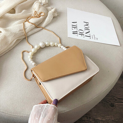 

Tailored Fashion Women Pearl Crossbody Bags Chain Leather Double Color Messenger Bags