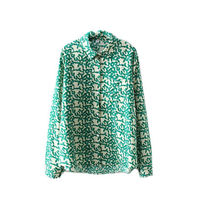 

Summer Women Long Sleeve Shirts Fitness Floral Print Beach Style Blouse Tee Casual Turn-down Collar Tops