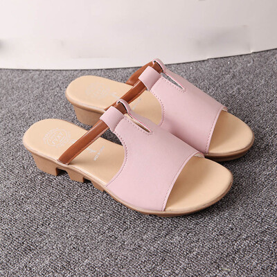 

Rose Fashion Summer Ladies Solid Color Wild Open Toe Sandals Low Heel Beach Slippers