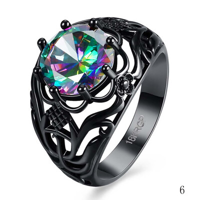

Fashion Engagement Crystal Jewelry Vintage Black Gun Patterned Hollow Inlaid Color Round Zircon Ring