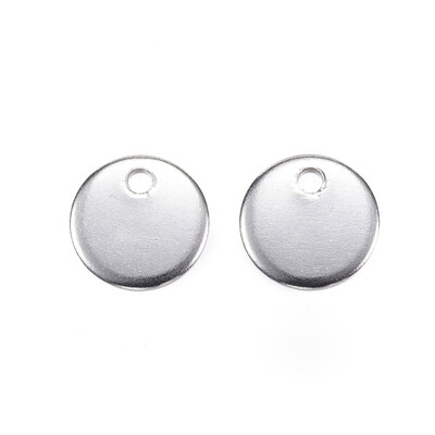 

304 Stainless Steel Charms Flat Round Blank Stamping Tag Stainless Steel Color 10x1mm Hole 1mm