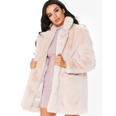 

Womens Long Sleeve Winter Warm Lapel Faux Fur Coat Jacket Overcoat Outwear with Pockets