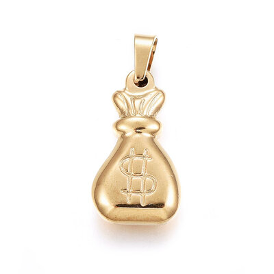

304 Stainless Steel Pendants Large Hole Pendants Purse with Dollar Sign Golden 20x11x4mm Hole 5x3mm