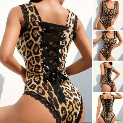 

Women Sleeveless Bodysuit Leopard Top Blouse Romper Jumpsuit Playsuit Lingerie
