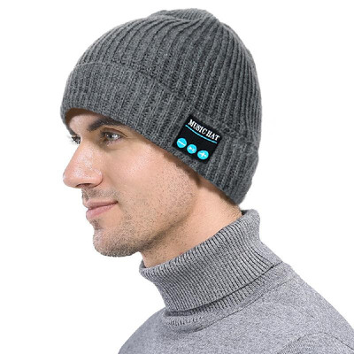 

Wireless BT Smart Men Women Musical Pure Simple Knitted Headphone Speaker Hat Over Ear Headset Earphone Hands Free for Running Ski