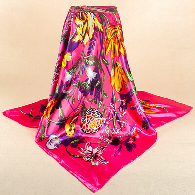 

Simulation silk scarf spot wholesale 90cm satin large square scarf Yiwu scarf factory direct sales special gift