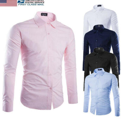 

US 2019 Mens Long Sleeve Dress Shirts Casual T-shirt Button Down Tops Business