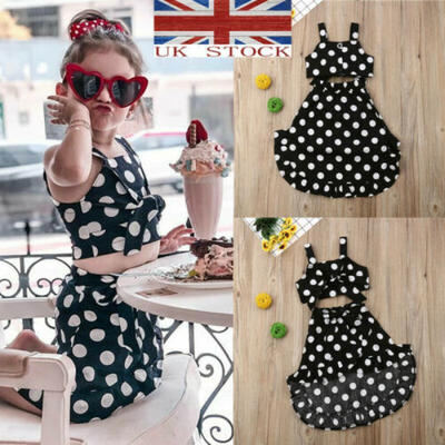 

UK STOCK Kids Baby Girls Dot Dress Summer Dress Braces Skirt DressTops Outfits