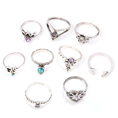 

9 Pcs New Personality Women Knuckle Mid Finger Ring Sets Silver Stackable Gift