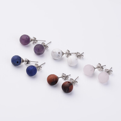 

Gemstone Ear Studs with Stainless Steel Findings 8mm Pin 07mm