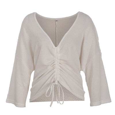 

Fashion Knitwear Long Sleeve New V-neck Long Sleeve Top Sweater Chest Drawstring Top