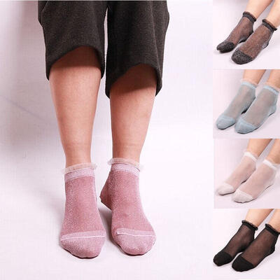 

Women Summer Glitter Thin Mesh Ankle Socks Soft Elasticity Gauze Fishnet Socks