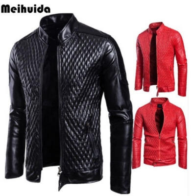 

Men&39s Autumn Leather Jacket Slim Fit Motorcycle Jacket Zipper Casual Coat NEW