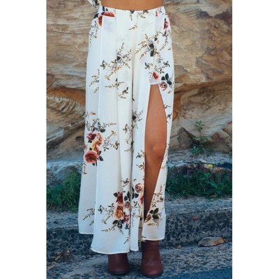 

Sexy Women Two-piece Set Strapless Crop Top Wide Leg Pants Floral Striped Print Split Beach Boho Suits Outfits WhiteRedBlue
