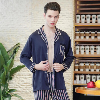 

Pajamas Sets Mens Spring Fashion Striped Long-sleeved Tops Trousers Pants Loungewear Suit Home Clothing