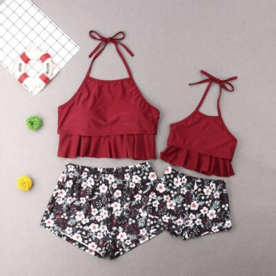 

Hot Fashion Family Matching Swimwear Mother And Daughter Women Kids Floral Bikini Set