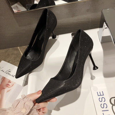 

Fashionable sexy slim-heeled sequins for women with pointed high heels wedding shoes princesss crystal single shoes bridesma
