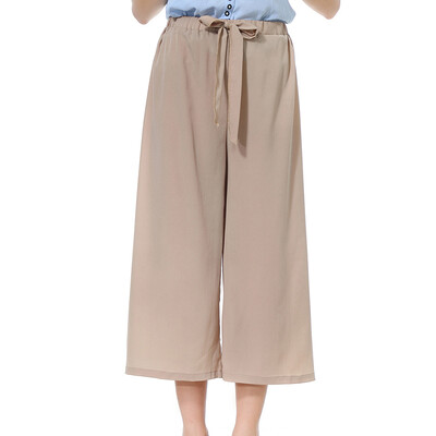 

Womens Casual Cropped Pants Wide Leg Baggy Bottoms Loose Mid Waist Trousers