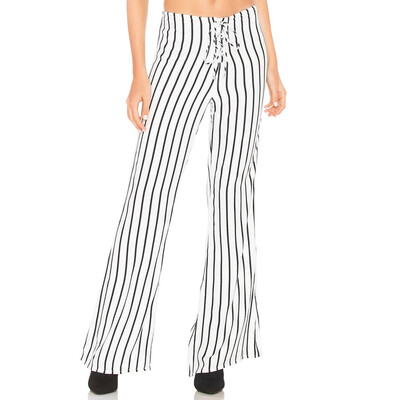 

Tailored Fashion Women Ladies Wild Leg Pants Striped Bandage Casual Pants Trousers