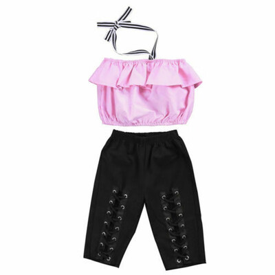 

Toddler Kid Baby Girl Clothes Off Shoulder Tops Bandage Long Pants Outfits