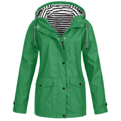

Toponeto Women Solid Rain Outdoor Plus Waterproof Hooded Raincoat Windproof Jacket Coat